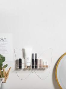 壁掛式化妝盒蝴蝶設計亞克力化妝品收納架多功能浴室收納皮膚護理收納架 - 無色 - 查看 4