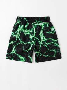 Young Boy Lightning Print Drawstring Waist Swim Shorts - Black - View 2