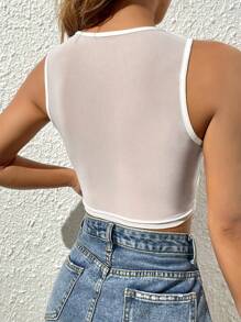 SHEIN Privé Áo khoác và áo lót dành cho xe tăng nữ Tương phản Mesh cắt màu trơn Gợi cảm - trắng - Xem 2