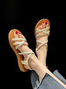 Xăng đan màu be thanh lịch cho nữ, Xăng đan quai chéo quai chéo - Màu be - Xem 1