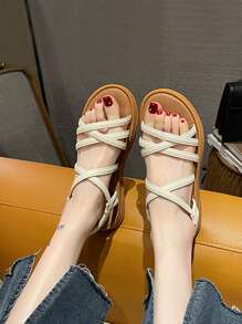 Xăng đan màu be thanh lịch cho nữ, Xăng đan quai chéo quai chéo - Màu be - Xem 2