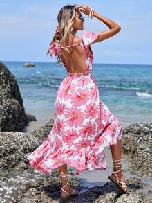 SHEIN LUNE Vestido con estampado floral bajo con fruncido - Blanco - Ver 2