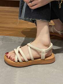 Xăng đan màu be thanh lịch cho nữ, Xăng đan quai chéo quai chéo - Màu be - Xem 5