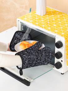 1 set poliéster batería de cocina Guantes para horno & moderno poliéster resistente al calor Guante & Agarradera de ollas para hornear en la cocina - Blanco y Negro - Ver 1
