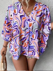 SHEIN LUNE Plus Allover Print Blouse - Multicolor - View 3