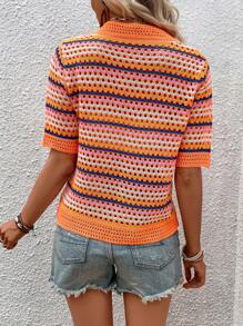 Breezaya Striped Pattern Mock Neck Knit Top - Multicolor - View 2