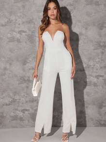 SHEIN Unity V 型线开衩下摆侧边细节管状连身裤 - 白色 - 查看 5