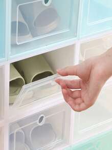 1pc Plain Shoe Storage Box, Simple Solid Color Black Waterproof Dust-proof Shoes Storage Cube For Home - Black - View 6