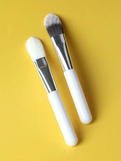 2支/套 白色透明手柄化妆刷，适用于粉底液、粉饼等，也适合面部化妆，赠品