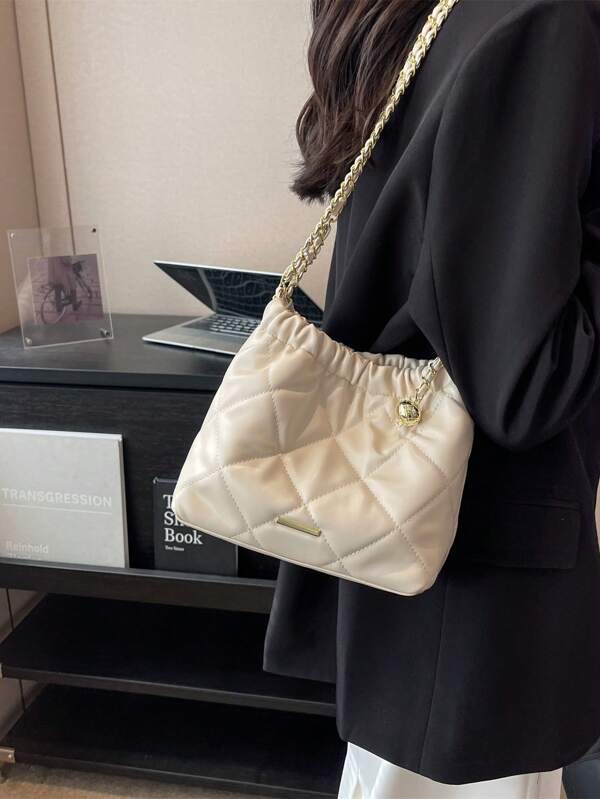 Bolso cuadrado de hombro casual y elegante, bolso cruzado versátil para mujeres, bolso de mano de alta gama para transporte con correa de cadena, minimalista y con estilo