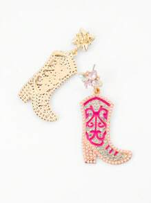 rhinestone tôn tạo boot drop bông tai - Hồng - Xem 2