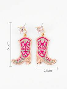 rhinestone tôn tạo boot drop bông tai - Hồng - Xem 4