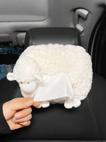 1入組綿羊設計長毛絨汽車紙巾盒 - 白色 - 查看 2