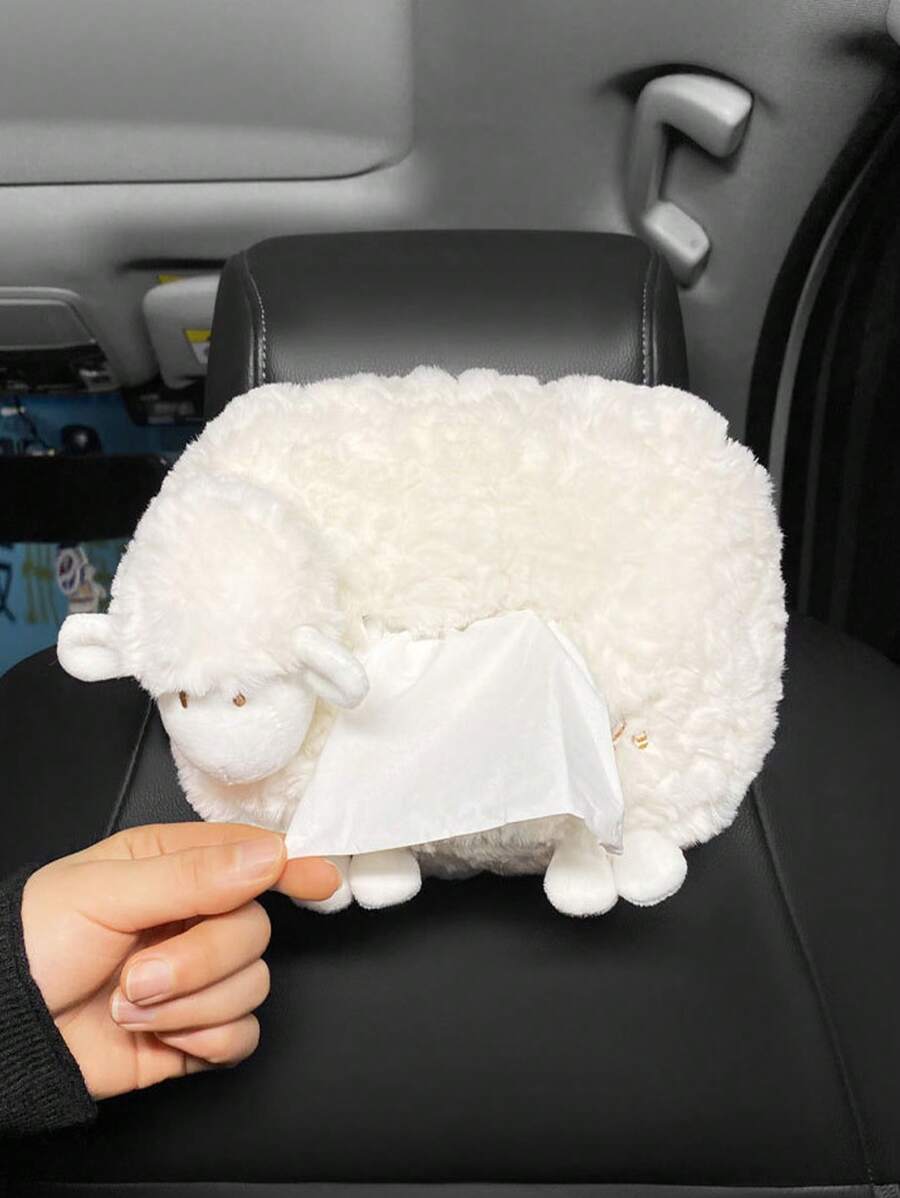 1入組綿羊設計長毛絨汽車紙巾盒