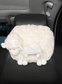 1入組綿羊設計長毛絨汽車紙巾盒 - 白色 - 查看 3