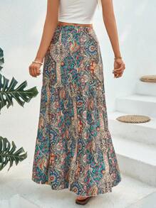 Breezaya Falda con estampado de paisley ribete con fruncido cruzado con nudo lateral - Multicolor - Ver 2