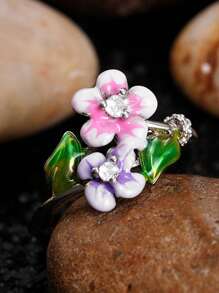 Nhẫn trang trí hoa - Bạc - Xem 3