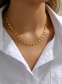 1 件心形装饰不锈钢项链，适合女性日常服装搭配和情人节礼物 - 金黃色 - 查看 3