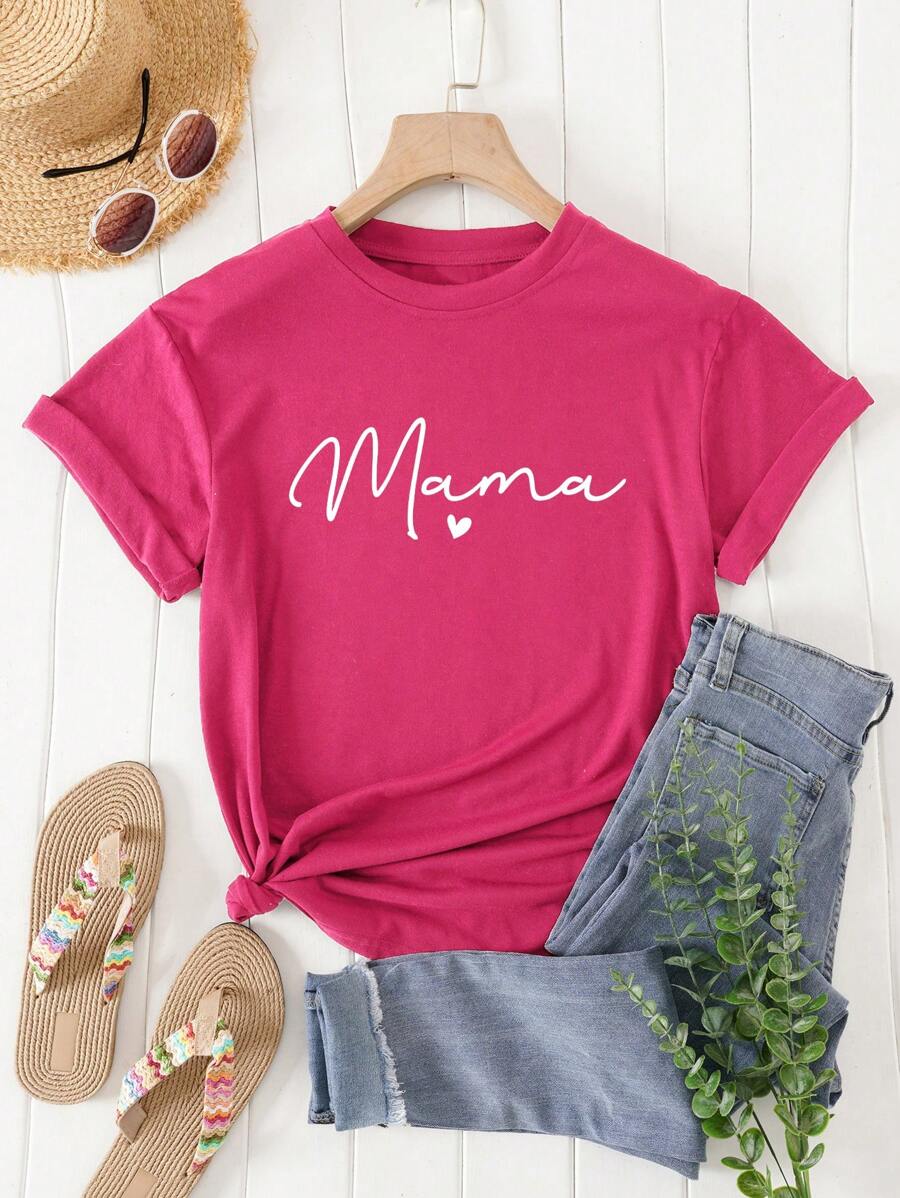 SHEIN LUNE Heart & Letter Graphic Tee - Hot Pink - View 1