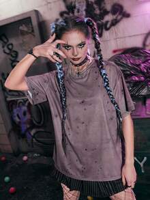 ROMWE Grunge Punk Tie Dye Drop Shoulder Tee - Multicolor - View 2