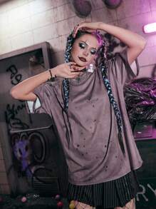 ROMWE Grunge Punk Tie Dye Drop Shoulder Tee - Multicolor - View 4