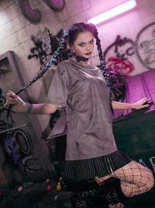 ROMWE Grunge Punk Tie Dye Drop Shoulder Tee - Multicolor - View 5