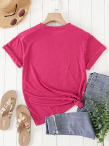 SHEIN LUNE Heart & Letter Graphic Tee - Hot Pink - View 2