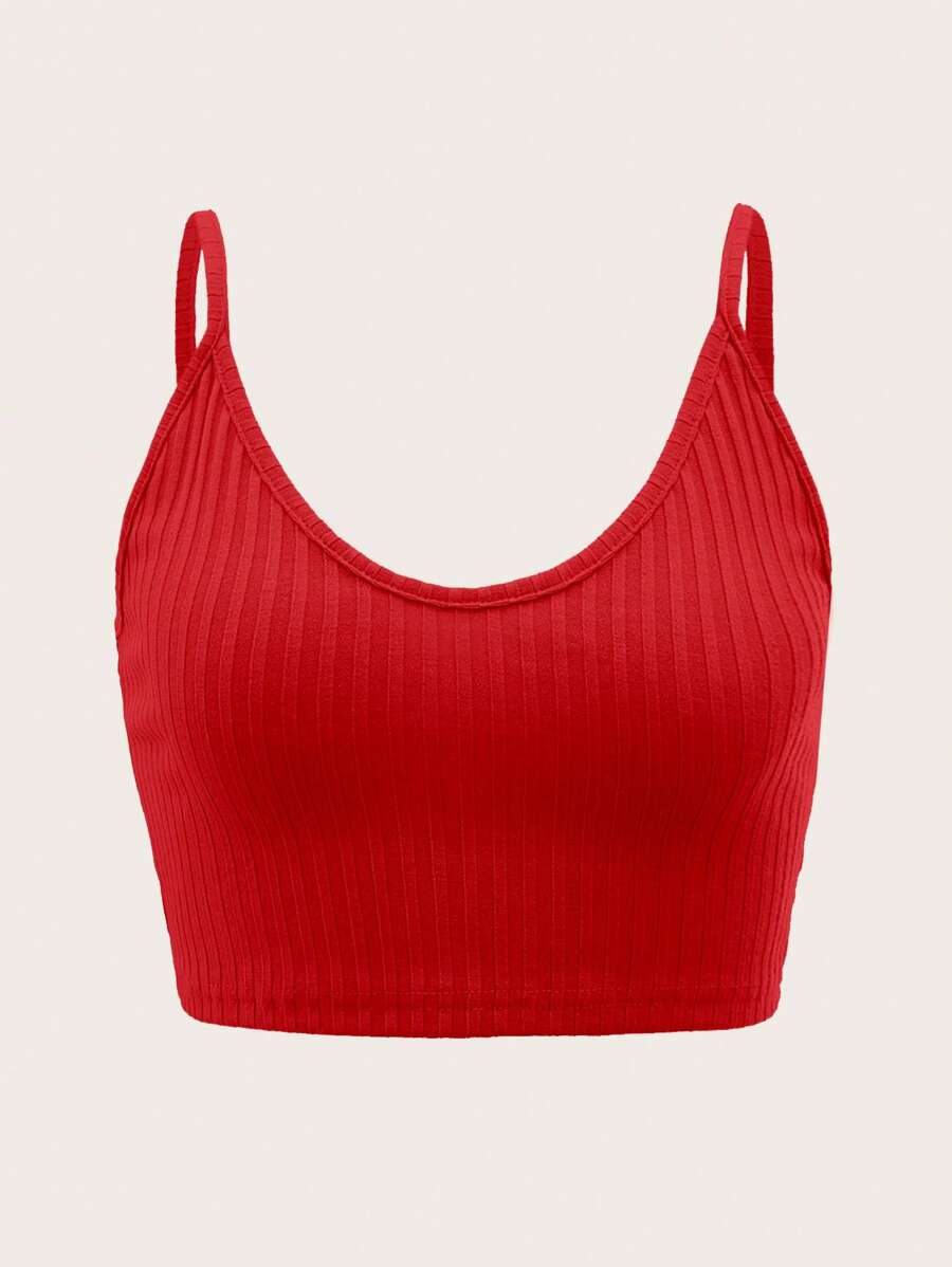 SHEIN EZwear Solid Crop Cami Top - Red - View 1