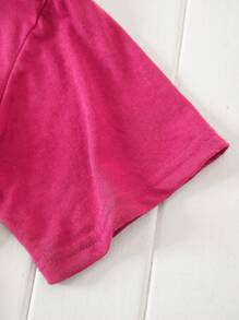 SHEIN LUNE Heart & Letter Graphic Tee - Hot Pink - View 3