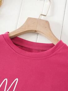 SHEIN LUNE Heart & Letter Graphic Tee - Hot Pink - View 4