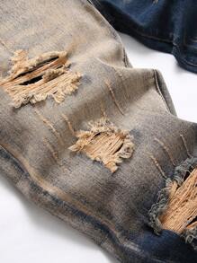 Nam Quần jean Bông Rách Frayed Rửa thuốc tẩy - Rửa tối - Xem 4