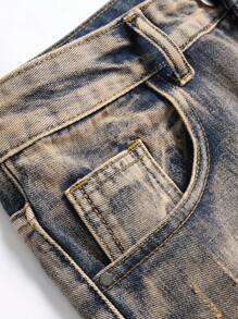 Nam Quần jean Bông Rách Frayed Rửa thuốc tẩy - Rửa tối - Xem 6