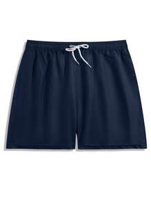 Hombres Shorts de natación de cintura con cordón - Azul Marino - Ver 3