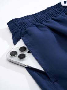 Hombres Shorts de natación de cintura con cordón - Azul Marino - Ver 9