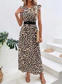 EMERY ROSE Đầm Xù Chia Dải chun In hoa Báo Giải trí - Màu be - Xem 3