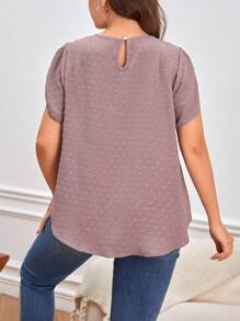SHEIN LUNE Plus Swiss Dot Petal Sleeve Blouse - Dusty Pink - View 2