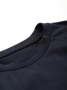 DAZY Hombres Camiseta unicolor de manga raglán - Azul Marino - Ver 4