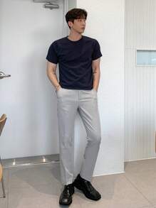 DAZY Hombres Camiseta unicolor de manga raglán - Azul Marino - Ver 5