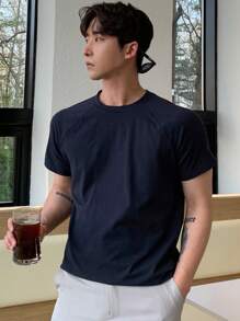 DAZY Hombres Camiseta unicolor de manga raglán - Azul Marino - Ver 12