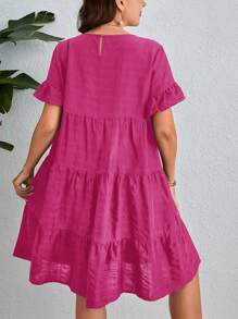 SHEIN VCAY 大碼荷葉袖荷葉邊娃娃裙 - 玫紅色 - 查看 2