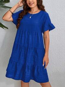 SHEIN VCAY Đầm Plus Size Xù màu trơn Dễ thương - Xanh đậm - Xem 5