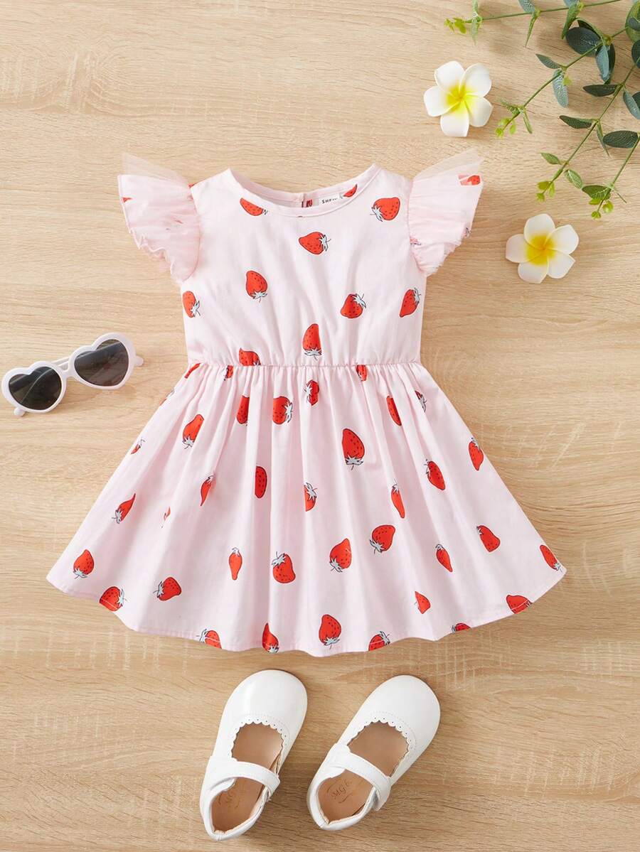 SHEIN Đầm em bé Nút Xù Rau quả Tất cả trên in - Nhiều màu - Xem 1