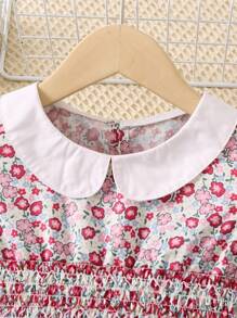 SHEIN 小女童碎花彼得潘領泡泡袖連衣裙 - 彩色 - 查看 3