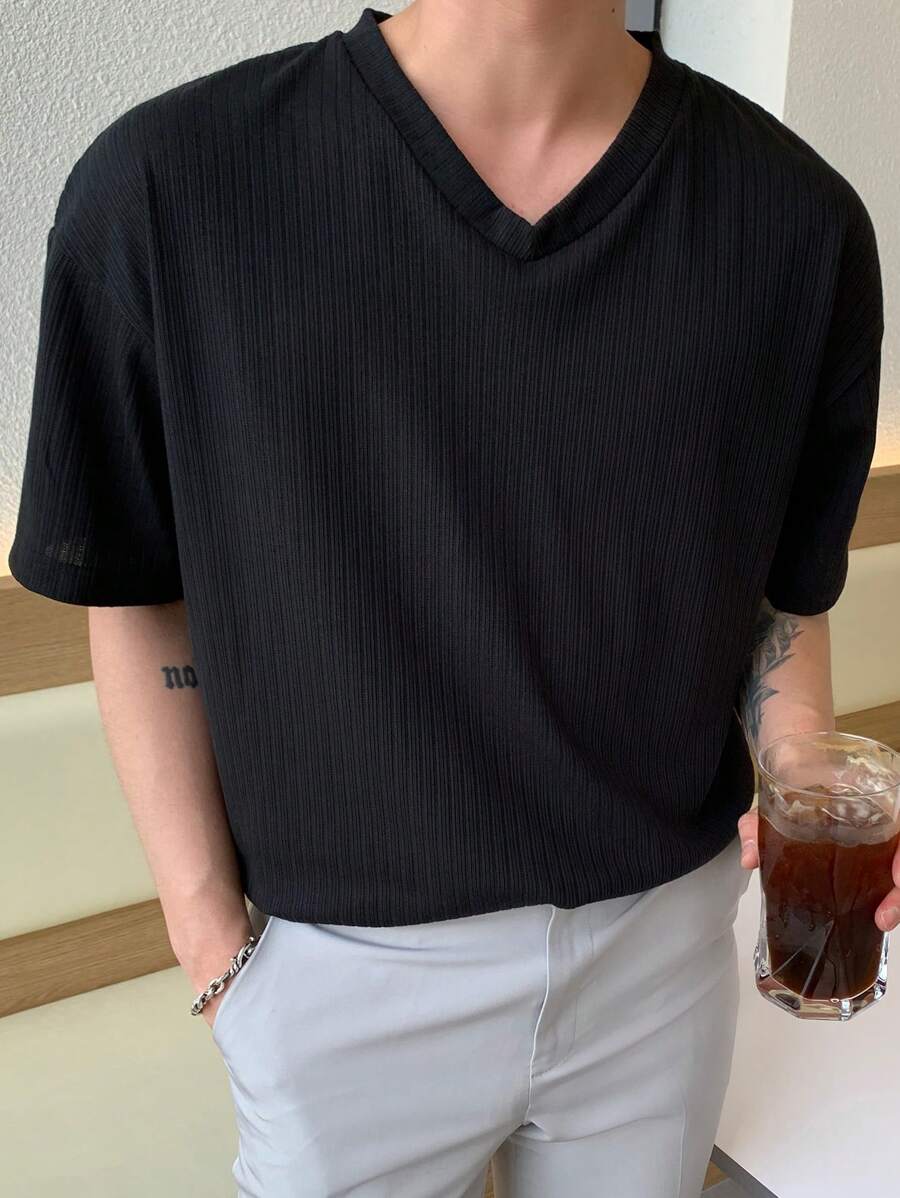 DAZY Áo thun & Áo lót Nam Gân đan màu trơn Giải trí - màu đen - Xem 1