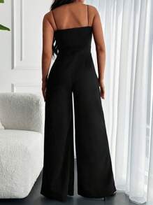Solid Wide Leg Cami Jumpsuit - Black - View 2