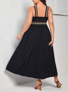 SHEIN VCAY Plus Contrast Tape Split Thigh Dress - Black - View 2