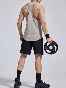 Manfinity Sport PWRUP Boyfriend Style Men Letter Graphic Racerback Sports Tank Top - Grey - View 2