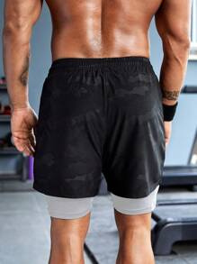 Manfinity Sport Corelite Men Letter Graphic Drawstring Waist 2 In 1 Sports Shorts Sweat Pants Black Shorts - Black - View 2