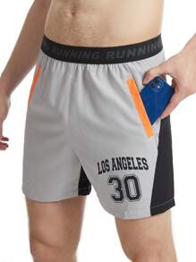 Men Letter Graphic Colourblock Slant Pocket Sports Shorts - Multicolor - View 1