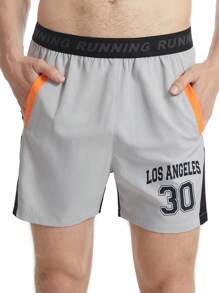 Men Letter Graphic Colourblock Slant Pocket Sports Shorts - Multicolor - View 3